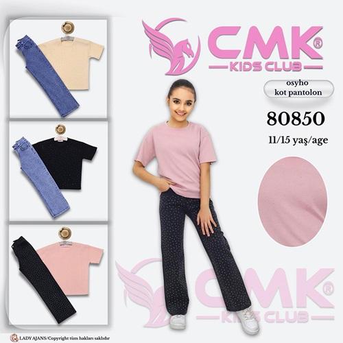 CMK KIDS 80850 Kız Çocuk Oysho Tişört Taş Baskılı Kot Pantolon Takım 11-15 Yaş