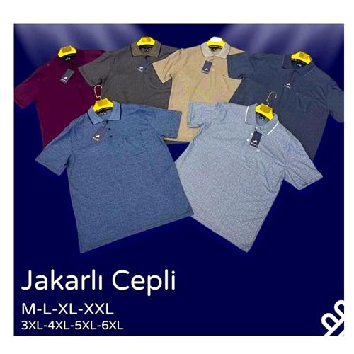 Emfu 269 Erkek Jakarlı Cepli Düğme Yakalı Kısa Kol Tişört M-2XL