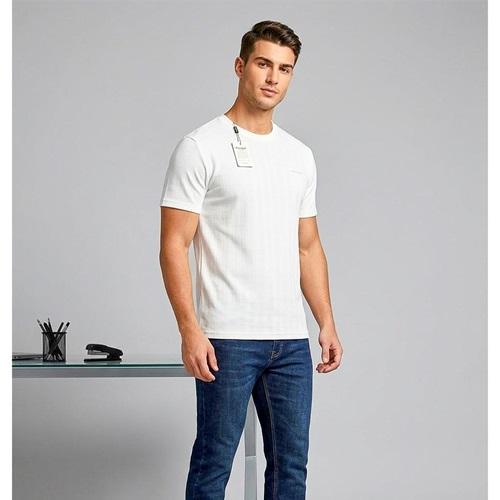 Strongx S-0114 Erkek Micro Şeritli Düz Çizgili Sıfır Yaka Kısa Kollu Tişort S-2XL