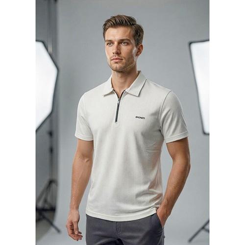 Strongx Y-0092 Erkek Micro Şeritli Düz Çizgili Gömlek Yaka Kısa Kollu Tişört S-2XL