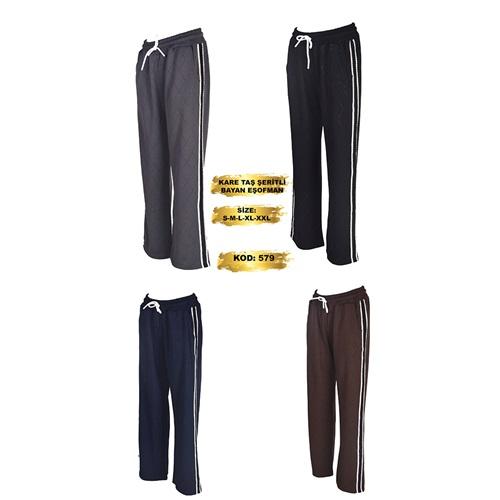 Yılmazcan BE 579 Bayan Palazzo Kare Taş Baskılı Şeritli Bol Paça Eşofman Alt S-2XL