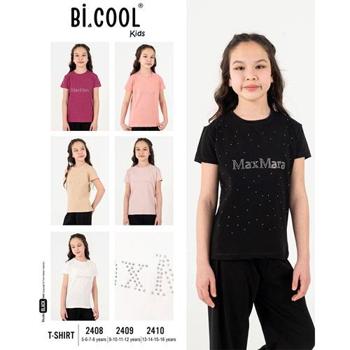 Bi Cool 2408 Kız Çocuk Penye Taş Maxmara Baskılı Tişört 5-8 Yaş