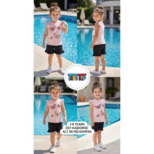 Tipitip Kız Çocuk Penye Çiçek Nakışlı Şortlu Takım 1-5 Yaş