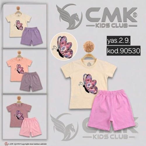 CMK KIDS 90530 Kız Çocuk Kelebek Baskılı Şortlu 2 Li Takım 2-9 Yaş