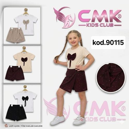 CMK KIDS 90215 Kız Çocuk Fiyonk Nakışlı Etek Şortlu Takım 3-7 Yaş
