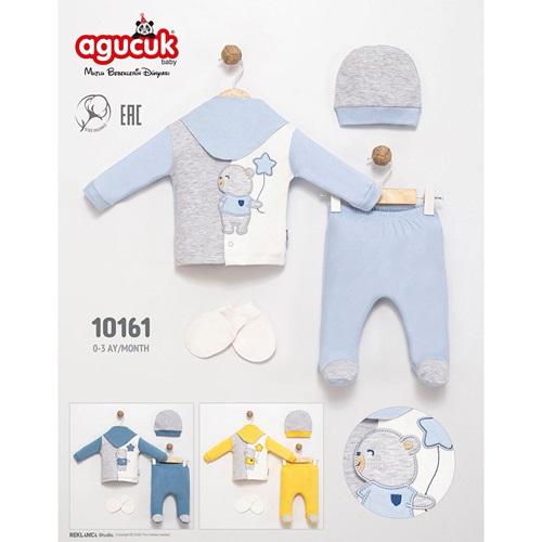 Agucuk Baby 10161 Erkek Bebe Penye Sevimli Ayıcık Nakışlı Takım 0-3 Ay