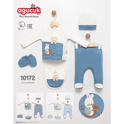 Agucuk Baby 10172 Erkek Bebe Penye Sevimli Hayvanlar Nakışlı Takım 0-3 Ay