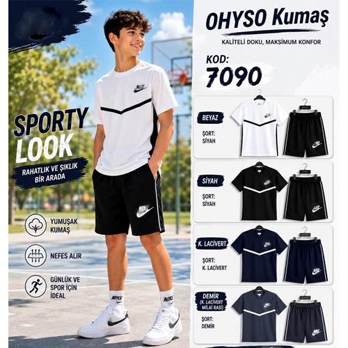 Nıke 7090 Erkek Çocuk Oysho Kumaş Nıke Baskılı Şortlu 2 Li Takım 13-17 Yaş