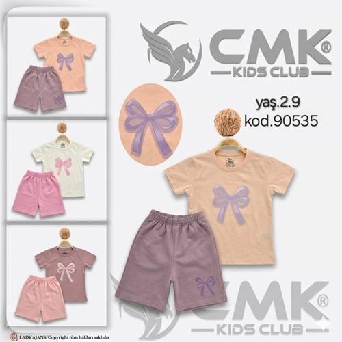 CMK KIDS 90535 Kız Çocuk Penye Kurdela Baskılı Şortlu 2 Li Takım 2-9 Yaş