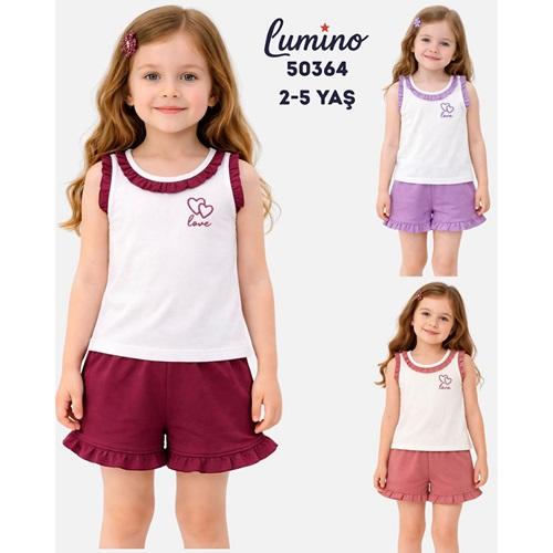 Lumino 50364 Kız Çocuk Raporlu Kalp Fırfırlı Şortlu Takım 2-5 Yaş