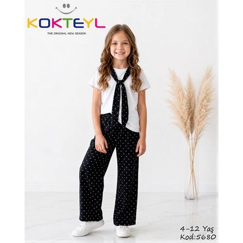 Kokteyl 5680 Kız Çocuk Penye Puantiyeli Takım 4-12 Yaş