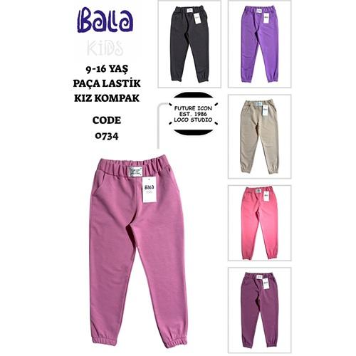 Bala Kids 0734 Kız Çocuk Kompak Penye Kemer Armalı Cepli Lastik Paça Eşofman Alt 9-12 Yaş