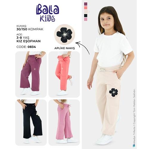 Bala 0834 Kız Çocuk Palazzo Ablike Çiçek Nakışlı Kapri 3-8 Yaş