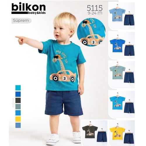 Bilkon Baby 5115 Erkek Bebe Penye Arabalı Dinozor Baskılı Şortlu Takım 9-24 Ay