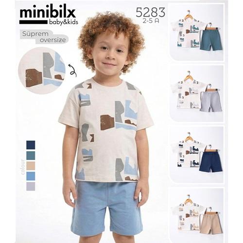 Minibilx 5283 Erkek Çocuk Penye Oversıze Şekilli Baskılı Şortlu Takım 2-5 Yaş