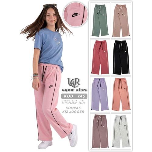 Uçar 2118-1 Kız Çocuk KompakPenye Nıke Baskılı Geniş Paça Eşofman Alt 7-11 Yaş