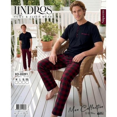 Lindros EO-02291 Erkek Süprem Kısa Kol Yaka Düğmeli Pijama Takımı M-2XL