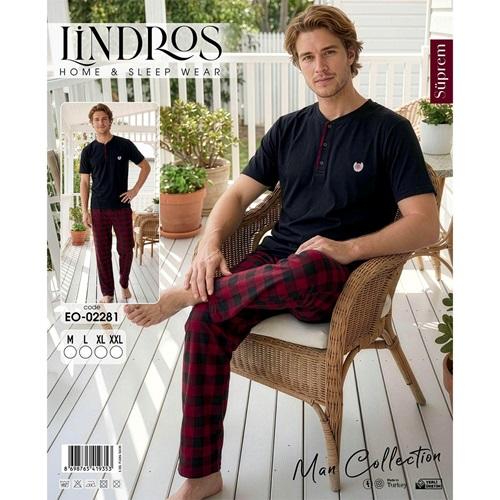 Lindros EO-02281 Erkek Süprem Kısa Kol Yaka Düğmeli Pijama Takımı M-2XL