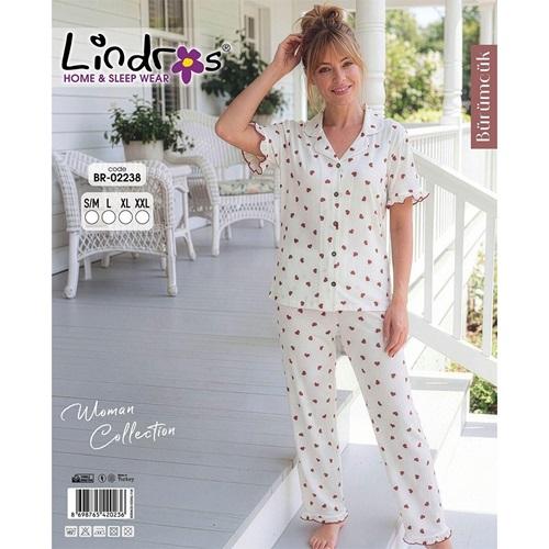 Lindros BR-02238 Bayan Bürümcük Boydan Düğmeli Kısa Kol Pijama Takımı S-2XL
