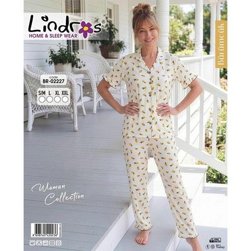 Lindros BR-02227 Bayan Bürümcük Boydan Düğmeli Kısa Kol Pijama Takımı S-2XL