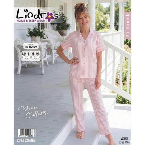 Lindros BR-02226 Bayan Bürümcük Boydan Düğmeli Kısa Kol Pijama Takımı S-2XL