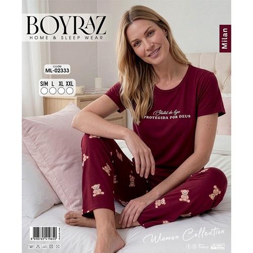 Boyraz ML-02333 Bayan Milan Desenli Kısa Kol Pijama Takımı S-2XL