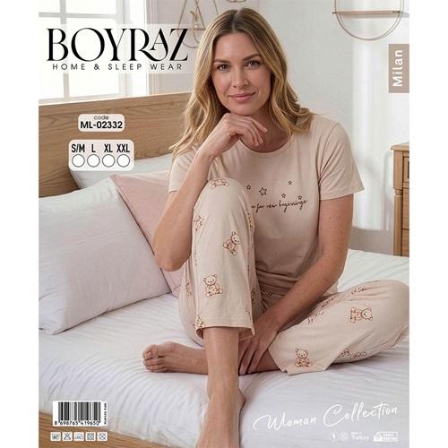 Boyraz ML-02332 Bayan Milan Desenli Kısa Kol Pijama Takımı S-2XL