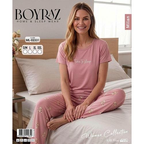 Boyraz ML-02331 Bayan Milan Desenli Kısa Kol Pijama Takımı S-2XL