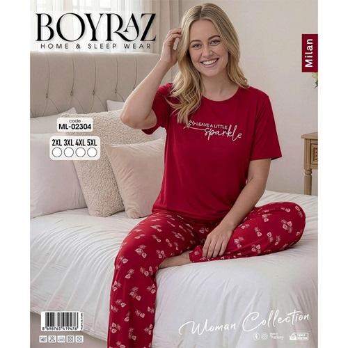 Boyraz Ml-02304 Bayan Battal Milan Desenli Kısa Kol Pijama Takımı 2XL-5XL