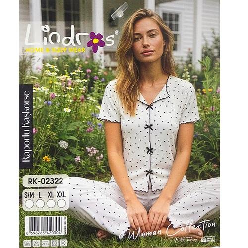 Lindros RK-02322 Bayan Raporlu Kaşkorse Desenli Kısa Kollu Pijama Takımı S-2XL