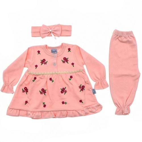 781 Serpme Çiçekli 2 li Kız Takım 3-6 Ay