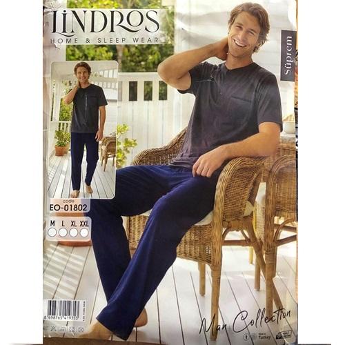 Lindros EO-01802 Erkek Süprem Kısa Kol Yaka Düğmeli Pijama Takımı M-2XL