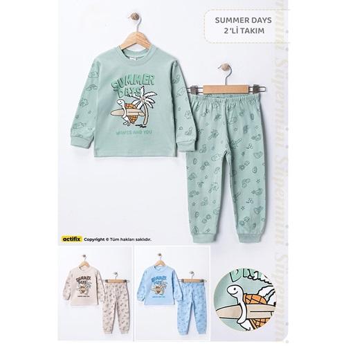 Süpermini 4146 Erkek Çocuk Penye Summer Days Baskılı Takım 4-6 Yaş