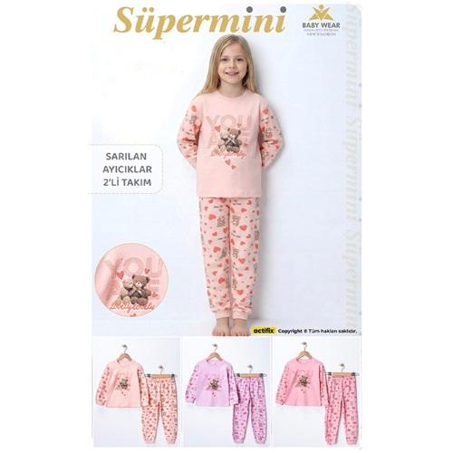 Süpermini 5628 Kız Bebe Penye Sarılan Ayıcık Baskılı Takım 6-12 Ay