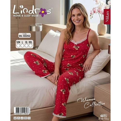 Lindros ML-02252 Bayan Milan Dantelli İp Askılı Pijama Takımı S-2XL