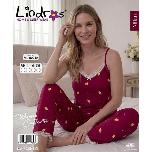 Lindros ML-02212 Bayan Milan Dantelli İp Askılı Pijama Takımı S-2XL
