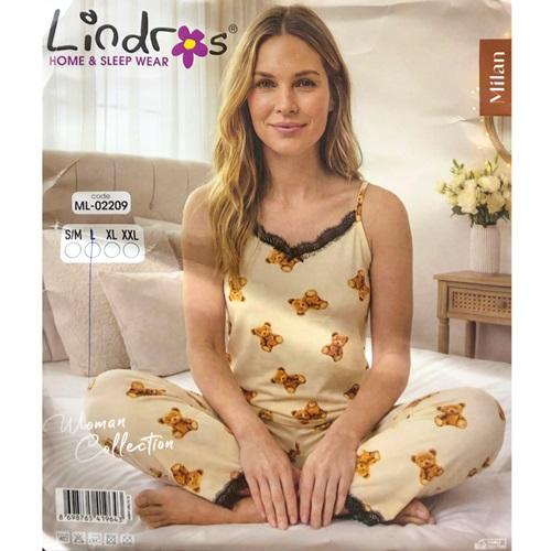 Lindros ML-02209 Bayan Milan Dantelli İp Askılı Pijama Takımı S-2XL