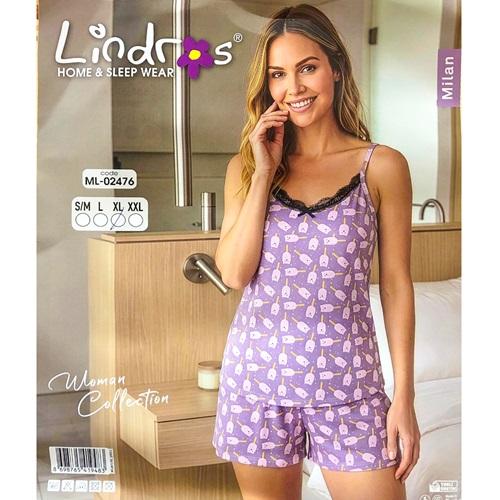 Lindros ML-02476 Bayan Milan Dantelli İp Askılı Şortlu Takım S-2XL