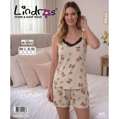 Lindros ML-02472 Bayan Milan Dantelli İp Askılı Şortlu Takım S-2XL