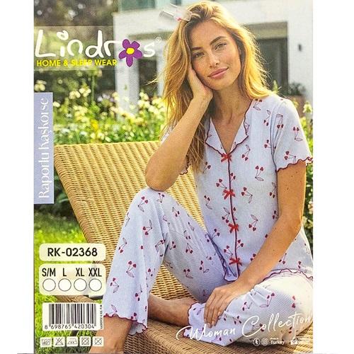 Lindros RK-02368 Bayan Raporlu Kaşkorse Desenli Kısa Kollu Pijama Takımı S-2XL