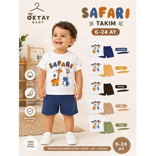 My Oktay 5547 Erkek Bebe Süzine Safari Nakışlı Şortlu Takım 6-24 Ay