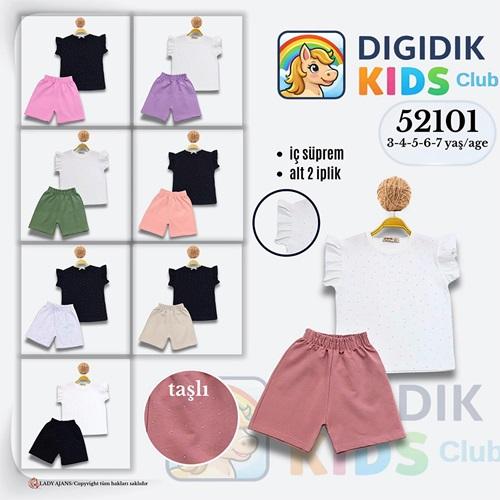 Dıgıdık Kids 52101 Kız Çocuk Penye Kol Fırfırlı Taş Baskılı Şortlu Takım 3-7 Yaş