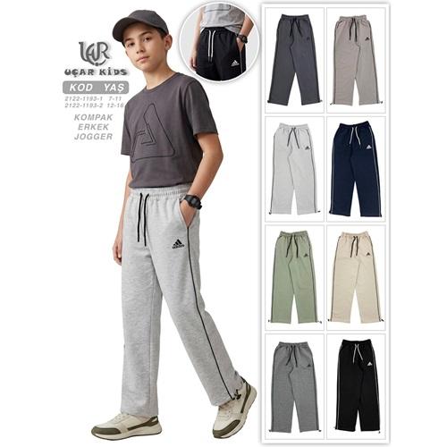 Uçar 1193-1 Erkek Çocuk Kompak Penye Adidas Baskılı Uzun Yan Biyeli Stoperli Eşofman Alt 7-11 Yaş