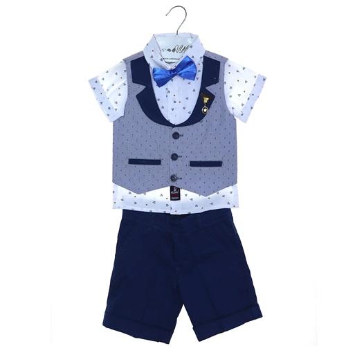 1190 Papyonlu Yelekli Erkek Çocuk 3 lü Takım 5-8 Yaş