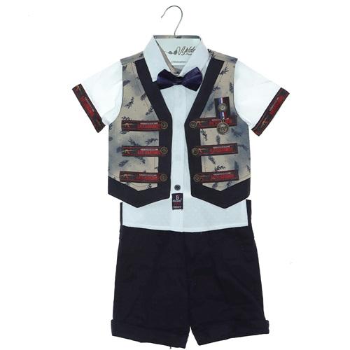 1202 Şeritli Yelekli Papyonlu Erkek 3 Lü Takım 1-4 Yaş