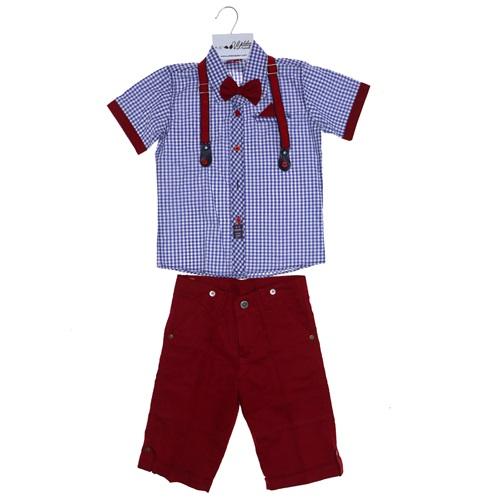 685 Erkek Ekose Gömlekli Slopet Askılı Çocuk Takım 5-8 Yaş