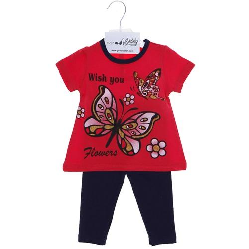 Flowers Kelebekli Taytlı 2 li Penye Kız Takım 2 Yaş