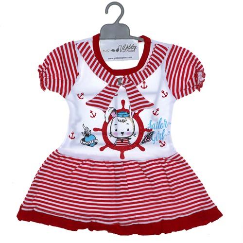 4361 Kız Çizgili Denizci Desenli Penye Elbise 6-9-12 Ay