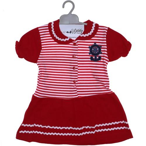 4379 Kız Çizgili Yakalı Denizci Penye Elbise 6-9-12 Ay