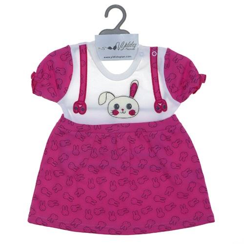 4374 Kız Tavşan Nakışlı Desenli Penye Elbise 6-9-12 Ay